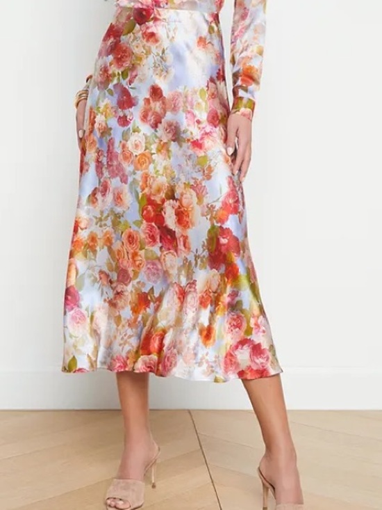 L'AGENCE Dresses & Skirts - L'AGENCE Clarisa Silk Skirt - Multi Soft Cloud Floral / S